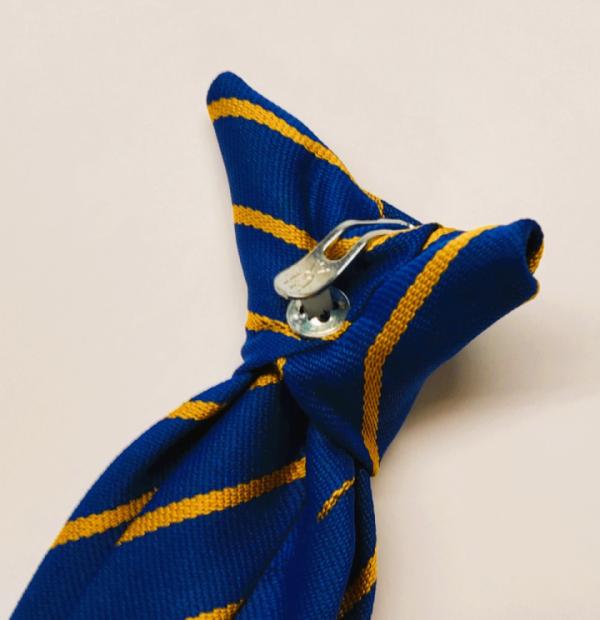 Tie Clip On Royal/Gold Thin Stripe 14